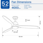 ZUN YUHAO 52 In.Intergrated LED Ceiling Fan Lighting with Remote Control W136779962