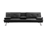 MEGA Futon Sofa Bed, Modern Faux Leather Convertible Folding Lounge Sofa for Living Room with 2 Cup W97543712