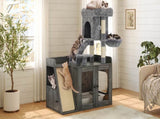 Litter Box Enclosure with Cat Tree, Hidden Litter Box with LED Light, Sisal Scratching Board and N704P443507E