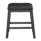 Gray Finish Set of 2 Counter Height Barstool Black Faux Leather Seat Nailhead Trim Casual Dining B01146330