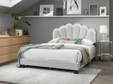 White 1pc Queen Size Bed Wool Fabric Floral Design Headboard w LED Fully Upholstered Platform B011P238976