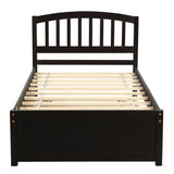 Twin size Platform Bed Wood Bed Frame with Trundle, Espresso WF194302AAP