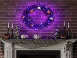24in Pre-lit Halloween-Themed Christmas Wreath, Lighted Artificial Xmas Wreath with 50 Purple & 39456967