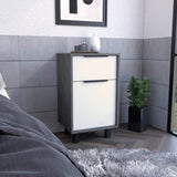 Nightstand 27" H, One Drawer, Storage with Door, Four Legs, Smokey Oak / White B097132987