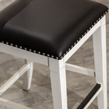 24" Counter Stool, Antique White Finish, Black Leather Seat B04681329