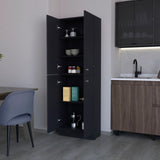 ZUN Black Pantry Cabinet with 4 Doors and 5 Hidden Shelves B062P193660