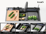 Pull-out Faucet Single Bowl Sink Kitchen Vegetable Sink 304 30"x18" Whale Waterfall Sink Stainless 08926983