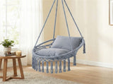Gray Boho Macrame Hanging Swing Chair with 2 Padded Cushions, 330LBS Capacity Hammock Chair for 42193388