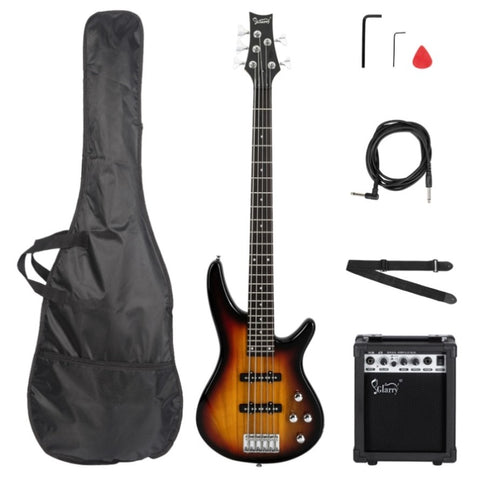 ZUN GIB 5 String Full Size Electric Bass Guitar SS Pickups and Amp Kit for 57898654