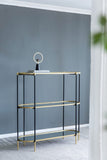 48.5x16.5x50" 3-Tier Metal Console Table, Black Gold Mirrored Shelf W2078125787