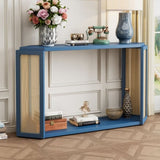 TREXM Narrow Console Table with Unique Irregular Top Design, Entryway Table with Open Shelf, Rattan N715P228111C