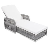 Outdoor Long Reclining Chaise, Wicker Lounge with Armrests, Patio Adjustable Recliner with Soft 81501367