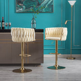 Set of 2 Bar Stools,with Chrome Footrest and Base Swivel Height Adjustable Mechanical Lifting Velvet W124956157
