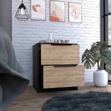 Modern Nightstand 19" H, Two Drawers, Black / Pine B097132980