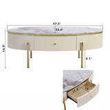 ZUN Modern Oval Coffee Table with 2 large Drawers Storage Table 86187049