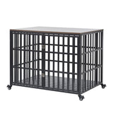 ZUN 42" Heavy Duty Dog Crate for Large Medium Dogs, Furniture Style cage with 4 Lockable Wheels and 2 W206P146720