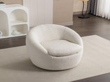 Winnie Modern Teddy Boucle Fabric Barrel Chair, 360&deg Swivel, White T2574P184972