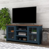 67 inch TV Stand Console for TVs up to 80 inches, No Assembly Required, Blue Denim and Whiskey B108P160177