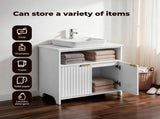 White particleboard with melamine veneer, grille thermoformed, two-door, one-shelf bathroom vanity 51480492