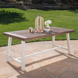 ZUN Outdoor Dark Brown Sandblast Finish Acacia Wood Dining Table with White Rustic Metal Finish Frame 54561.00SBRN