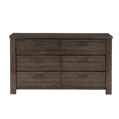 ZUN Rustic Style 1pc Dark Brown Dresser of 6x Drawers Black Metal Hardware Wooden Bedroom Furniture B011P228131