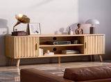 59.05 Inch Low Profile TV Stand - Light Brown Laminate Particle Board Media Console with Double 81964565