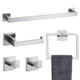 ZUN 5 PC Bathroom Accessory Set in Brushed Nickel Towel Bar Toilet Paper Holder Hook Towel Ring W1920P199986