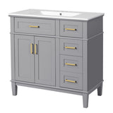36" Gray Modern Bathroom Vanity with Ceramic Sink, Soft Close Doors, 4 Drawers for Storage, Elegant N729P253935E