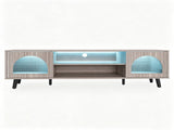 63" TV Stand with RGB LED Lights, Arched Fluted Glass Doors, Soft Close Hinges, Robot Vacuum 06191215