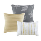 6 Piece Printed Quilt Set with Throw Pillows Yellow Full/Queen B03597635