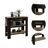 Cala Kitchen Island 40, Two Shelves, One Drawer, Four Legs -Black / Light Oak B20092028