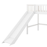 ZUN Twin Size Low Loft Bed with Ladder and Slide,White 74563380