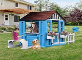 Outdoor Playhouse, Wooden Kids Play House w/Picnic Bench, Half Door, Windows, Mailbox, Fence, W2644P368997