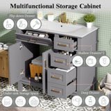 36" Gray Modern Bathroom Vanity with Ceramic Sink, Soft Close Doors, 4 Drawers for Storage, Elegant N729P253935E