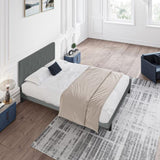 Twin Size Upholstered Platform Bed Frame with Modern Button Tufted Linen Fabric Headboard, No Box W311P195323