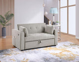 Luelle 57"W Gray Corduroy Convertible Sleeper Loveseat with Cupholders, USB Ports, Magazine Pockets, B061P296419