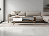 Basset Coffee Table, 1 Drawer, 1 Shelf, 4 Legs, Natural Oak / White B097P474258