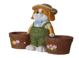 Magnesium Oxide Dog Statue Planter with Solar LED Lights in Ears, Dual Flower Pots Garden Decor, W6572P574589