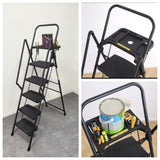 5-step ladder, foldable step stool with tool tray and wide non slip pedals, sturdy steel ladder, W2717P257603