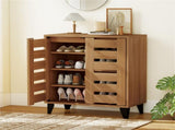 24" Farmhouse Shoe Cabinet with 2 Louvered Doors - 4-Tier Shelves, 3 Adjustable Layers 29651966