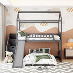 ZUN Twin Over Twin Bunk Bed with Two Drawers and Slide, House Bed with Slide, White 61982285