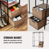 Acacia Wood Garment Racks with Shelves 2 Wicker Drawers and 4 Hooks Heavy Duty Closet Organizer for W2391P289978