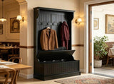 Black 3-In-1 Entryway Bench Coat Rack Hall Tree with Shoe 5 Hooks for Hallway - Bench And 57757861