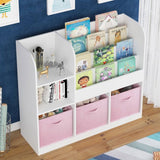 Kids Bookcase and Bookshelf, Multifunctional Bookcase with 3 Collapsible Fabric Drawers, Bookcase W808P242198