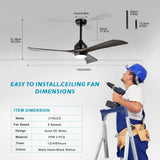 ZUN 52" Ceiling Fan with Lights Remote Control,Quiet DC Motor 3 Blade Ceiling Fans 6 Speed 33259827