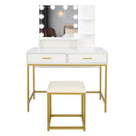 ZUN Large Vanity Set with 10 LED Bulbs, Makeup Table with Cushioned Stool, 3 Storage Shelves 2 Drawers, 23103945