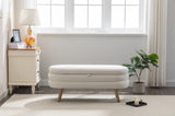 036-Velvet Fabric Storage Bench Bedroom Bench With Wood Legs For Living Room Bedroom Indoor,Ivory 00126877