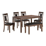 ZUN Classic Cherry Finish 6pc Dinng Set Table Bench 4x Chairs Faux Leather Upholstery Kitchen Dining B011P194596