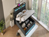Full size Upholstered Platform bed with a Hydraulic Storage System, LED and USB Charging, Grey 28931519