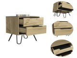 Nightstand 22" H, Four hairpin legs, Two Drawers, Light Oak B097132919